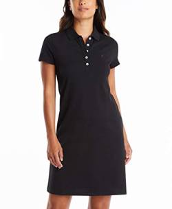 Nautica Damen Easy Classic Polokleid mit kurzen Ärmeln, Stretch-Baumwolle Lässiges Kleid, True Black, X-Klein von Nautica