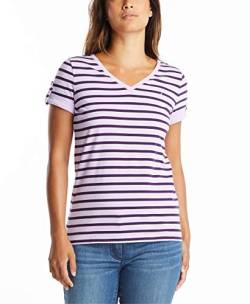 Nautica Damen Easy Comfort V-Neck Striped Supersoft Stretch Cotton T-Shirt, Lavendel, Groß von Nautica