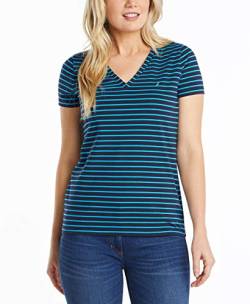Nautica Damen Easy Comfort V-Neck Striped Supersoft Stretch Cotton T-Shirt, Leuchtendes Blau, Groß von Nautica