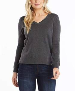 Nautica Damen Effortless J-Class Long Sleeve 100% Cotton V-Neck Sweater Pullover, Charcoal Heather, Mittel von Nautica