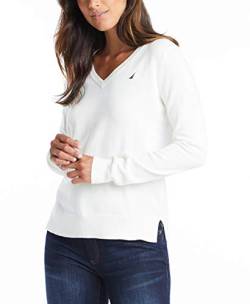 Nautica Damen Effortless J-Class Long Sleeve 100% Cotton V-Neck Sweater Pullover, Marshmallow, X-Groß von Nautica