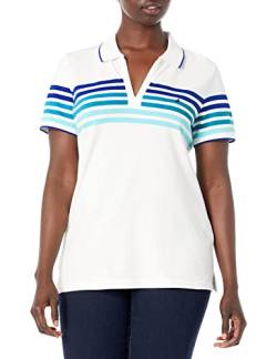 Nautica Damen Klassische Passform, gestreiftes Poloshirt mit V-Ausschnitt, Stretch-Baumwolle Polohemd, Helles Kobaltblau, M von Nautica