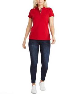 Nautica Damen Poloshirt mit 3 Knöpfen, kurzärmelig, atmungsaktiv, 100% Baumwolle Polohemd, Nautisches Rot, X-Klein von Nautica