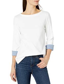 Nautica Damen Solids and Stripes Boatneck 3/4 Sleeve 100% Cotton Shirt Hemd, Bright White, Mittel von Nautica