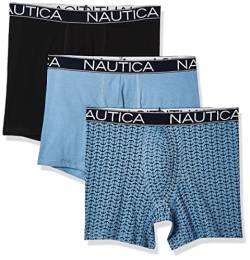 Nautica Herren 3-Pack Classic Underwear Cotton Stretch Boxer Brief Retroshorts, Black/Aero Blue/Anchor Printaero Blue, Large von Nautica