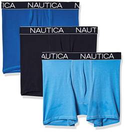 Nautica Herren 3-Pack Classic Underwear Cotton Stretch Boxer Brief Retroshorts, Peacoat/Sea Cobalt/Aero Blue, Medium von Nautica