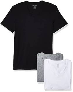 Nautica Herren 3-Pack Cotton V-Neck T-Shirt Unterwsche, Weiß/Schwarz/Grau meliert – 3er-Pack, XL von Nautica