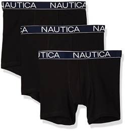 Nautica Herren 3er-Pack Klassische Unterwäsche Baumwolle Stretch Boxershorts Retroshorts, Schwarz, Large von Nautica