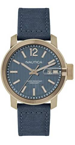 Nautica Herren Analog Quarz Uhr mit Leder Armband NAPSYD004 von Nautica