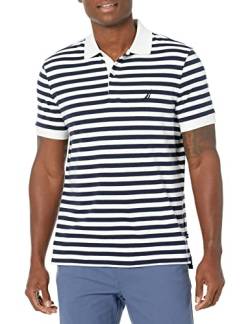 Nautica Herren Classic Fit 100% Cotton Soft Short Sleeve Stripe Polo Shirt Polohemd, Bright White, Mittel von Nautica