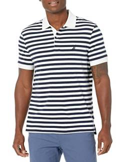 Nautica Herren Classic Fit 100% Cotton Soft Short Sleeve Stripe Polo Shirt Poloshirt, Bright White, Groß von Nautica
