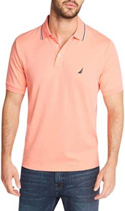 Nautica Herren Classic Fit Short Sleeve Dual Tipped Collar Polo Shirt Poloshirt, Blasskoralle, X-Groß von Nautica