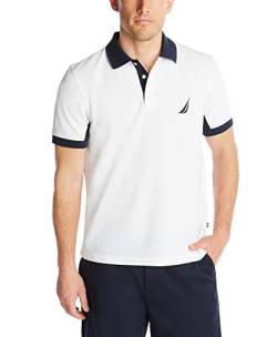 Nautica Herren Classic Fit Short Sleeve Performance Pique Polo Shirt Poloshirt, Bright White, Groß von Nautica