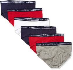 Nautica Herren Cotton Classic Multipack Briefs T-Shirt, Peacoat Rot/Heather Grey/White 6er-Pack, X-Large von Nautica