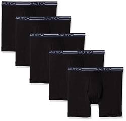 Nautica Herren Klassische Baumwoll-Boxershorts, Multipack Retroshorts, Schwarz, 5 Stück, Large (5er Pack) von Nautica