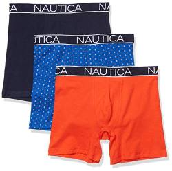 Nautica Herren Klassische Unterwäsche, Baumwolle, Stretch, 3er-Pack Retroshorts, Peacoat/Orange Mohn/Anker Print Kobalt, Large von Nautica