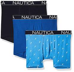 Nautica Herren Klassische Unterwäsche, Baumwolle, Stretch, 3er-Pack Retroshorts, Peacoat/Sea Cobalt/Sail Printaero Blau, X-Large von Nautica