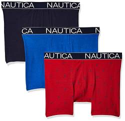 Nautica Herren Klassische Unterwäsche, Baumwolle, Stretch, 3er-Pack Retroshorts, Sea Cobalt/Peacoy/Sail Printnautica Rot, X-Large von Nautica