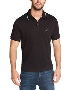 Nautica Herren Klassisches Poloshirt mit kurzen Ärmeln, Doppelspitzenkragen Polohemd, True Black, Klein von Nautica