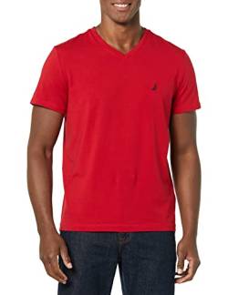 Nautica Herren Kurzärmeliges V-Ausschnitt, figurbetont T-Shirt, rot, Groß von Nautica