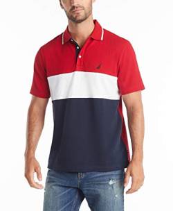 Nautica Herren Short Sleeve 100% Cotton Pique Color Block Polo Shirt Poloshirt, Nautisches Rot, 3X-Groß von Nautica