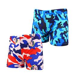 NautySaurs 2er-Pack Jungen Badehose 1–10 Jahre Kinder Bademode Dinosaurier Hai Shorts, Camouflage-rot+blau, 4-6 Jahre von NautySaurs