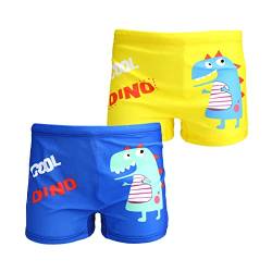 NautySaurs 2er-Pack Jungen Badehose 1-10 Jahre Kinder Bademode Kleinkind Kinder niedliche Dinosaurier Shorts, Cool Dinosaurier, Blau und Gelb, 3-4 Jahre von NautySaurs