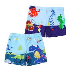 NautySaurs 2er-Pack Jungen Badeshorts 5-13 Jahre große Jungen Bademode Dinosaurier Kinder Badehose, Triceratops und Oktopus, 3-5 Jahre von NautySaurs