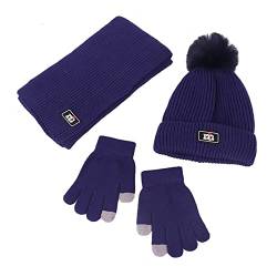 NautySaurs Jungen Mädchen Mütze Schal und Handschuhe Set Winter Thermo Strick Häkelmütze Bommelmütze Fleece Gefüttert Beanie für Kinder im Alter von 2-8 Jahren, navy, Einheitsgröße von NautySaurs