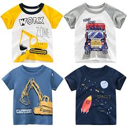 NautySaurs Kleinkind Jungen T-Shirts 4er Pack Dinosaurier Hai Bagger Tee Shirts Kurzarm Baumwolle Tops für 1–7 Jahre Gr. 3 Jahre, 02-Bagger-Set von NautySaurs