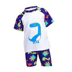 NautySaurs Zweiteiliger Badeanzug für Jungen UV Badeanzug Dinosaurier Hai Strandkleidung Badeshort Badeshirt Set, Dinosaurier Weiß, 11-12 Jahre von NautySaurs