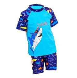 NautySaurs Zweiteiliger Badeanzug für Jungen UV Badeanzug Dinosaurier Hai Strandkleidung Badeshort Badeshirt Set, Hai Blau, 11-12 Jahre von NautySaurs