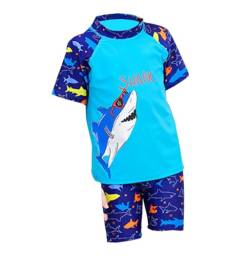 NautySaurs Zweiteiliger Badeanzug für Jungen UV Badeanzug Dinosaurier Hai Strandkleidung Badeshort Badeshirt Set, Hai Blau, 2-3 Jahre von NautySaurs