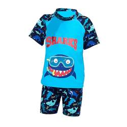 NautySaurs Zweiteiliger Badeanzug für Jungen UV Badeanzug Dinosaurier Hai Strandkleidung Badeshort Badeshirt Set, Tauchhai Blau, 11-12 Jahre von NautySaurs