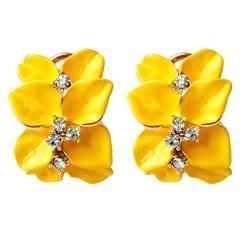 Navachi 18-karätig-vergoldete Omega-Ohrringe Az2862e mit Kristall-Blumen aus gelben Emaille-Blättern von Navachi