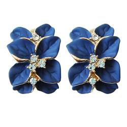 Navachi 18K vergoldete Omega-Ohrringe Az2121e, mit Kristall-Blumen aus blauen Emaille-Blättern von Navachi