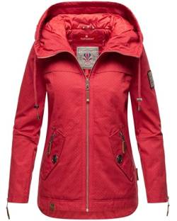 Navahoo Damen Jacke Frühling Übergangsjacke Parka Mantel Kapuze B692 [B692-Wek-Rot-Gepunktet-Gr.S] von Navahoo