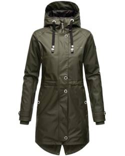 Navahoo Damen Regenjacke mit Kapuze Regenmantel Teddyfutter Wasserdicht [B934-R-Flower-D-Olive-Gr.XL] von Navahoo