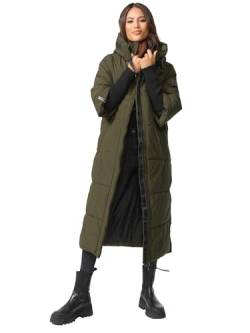 Navahoo Damen Stepp Winter Jacke gesteppte Winterjacke lang warm Kapuze B988 [B988-Ciao-Miau-D-Olive-Gr.M] von Navahoo