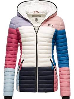 Navahoo Damen Übergangsjacke Colorblocking leichte Steppjacke mit Kapuze Multikulti Multicolour Dark 1 Gr. S von Navahoo