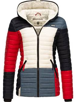 Navahoo Damen Übergangsjacke Colorblocking leichte Steppjacke mit Kapuze Multikulti Multicolour French-Tricoloree Gr. S von Navahoo