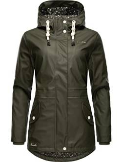 Navahoo Damen Übergangsjacke Regenmantel wasserdicht lang warm gefüttert mit Kapuze Oceans Heart Dark Olive Gr. L von Navahoo