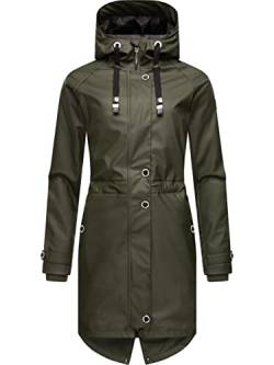 Navahoo Damen Übergangsjacke Regenmantel wasserdicht lang warm gefüttert mit Kapuze Rainy Flower Dark Olive Gr. L von Navahoo