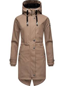 Navahoo Damen Übergangsjacke Regenmantel wasserdicht lang warm gefüttert mit Kapuze Rainy Flower Taupe Gr. L von Navahoo