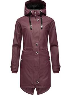 Navahoo Damen Übergangsjacke Regenmantel wasserdicht lang warm gefüttert mit Kapuze Rainy Flower Wine Gr. M von Navahoo