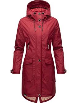 Navahoo Damen Übergangsjacke Regenmantel wasserdicht lang warm gefüttert mit Kapuze Schötchen Blood Red Gr. XS von Navahoo