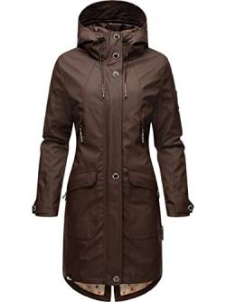 Navahoo Damen Übergangsjacke Regenmantel wasserdicht lang warm gefüttert mit Kapuze Schötchen Dark Choco Gr. XS von Navahoo