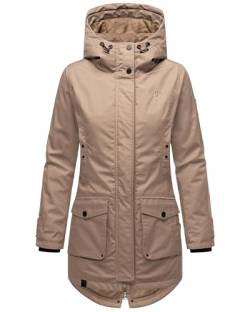 Navahoo Damen Übergangsjacke Warmer Kurzmantel Regenjacke wasserdicht mit Kapuze Brinjaa Taupe Grey Gr. XL von Navahoo