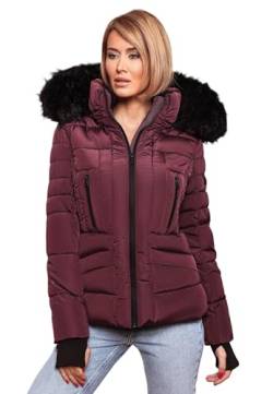 Navahoo Damen Winter Jacke warm gefüttert Teddyfell Stepp Winterjacke B361 [B361-Adele-Weinrot-Gr.L] von Navahoo