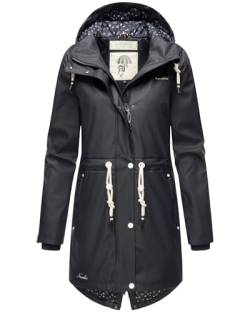 Navahoo Damen Winter Regenjacke mit Kapuze Regenmantel Teddyfell Wasserabweisend B925 [B925-Flower-Navy-Gr.XL] von Navahoo